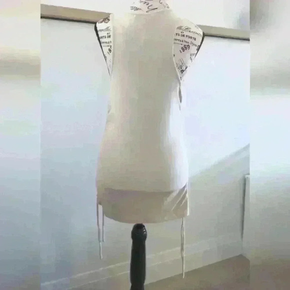 WAYF | Women's Light Beige Sleeveless Adjustable Side Ruching Mini Dress - Picture 4 of 4